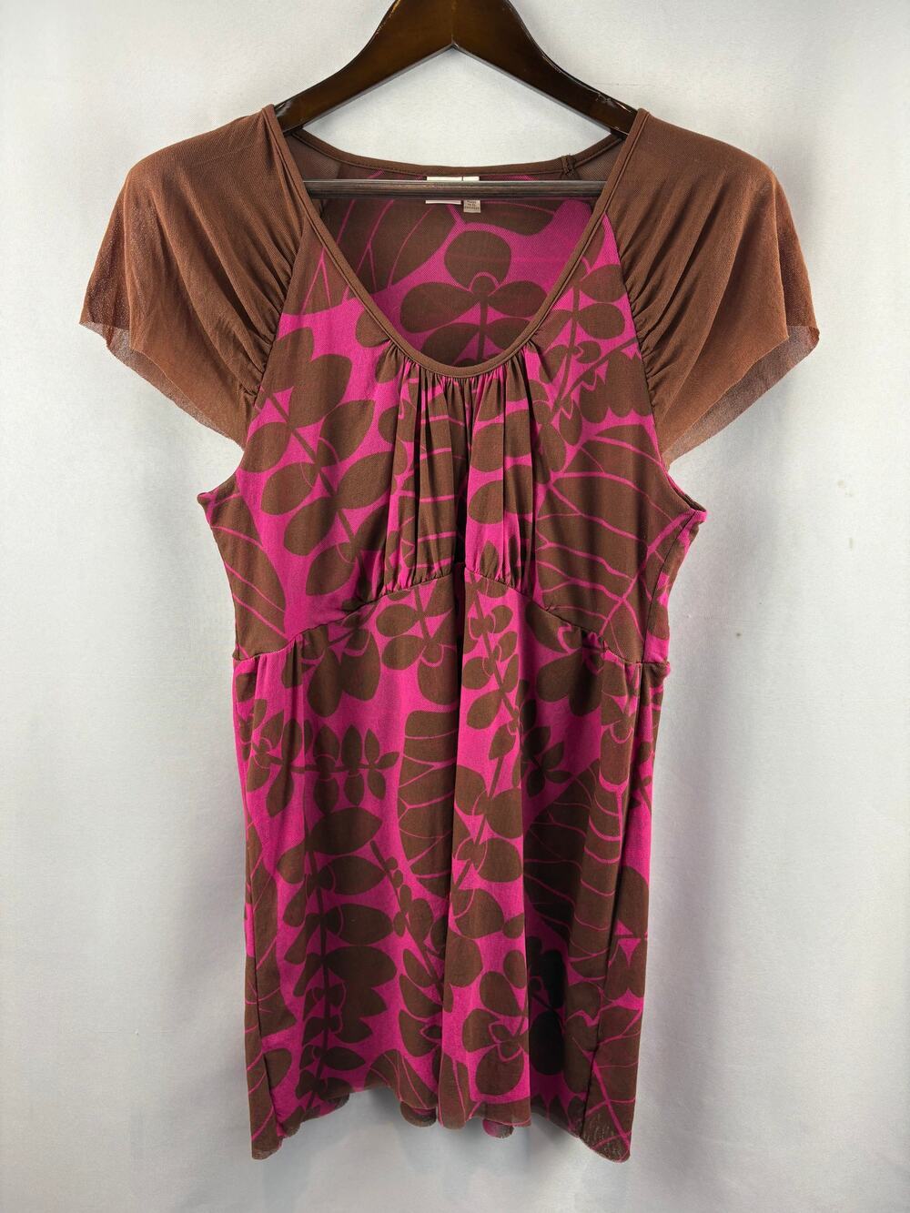 Women’s Sweet Pea XL Brown & Pink Short Sleeve Blouse